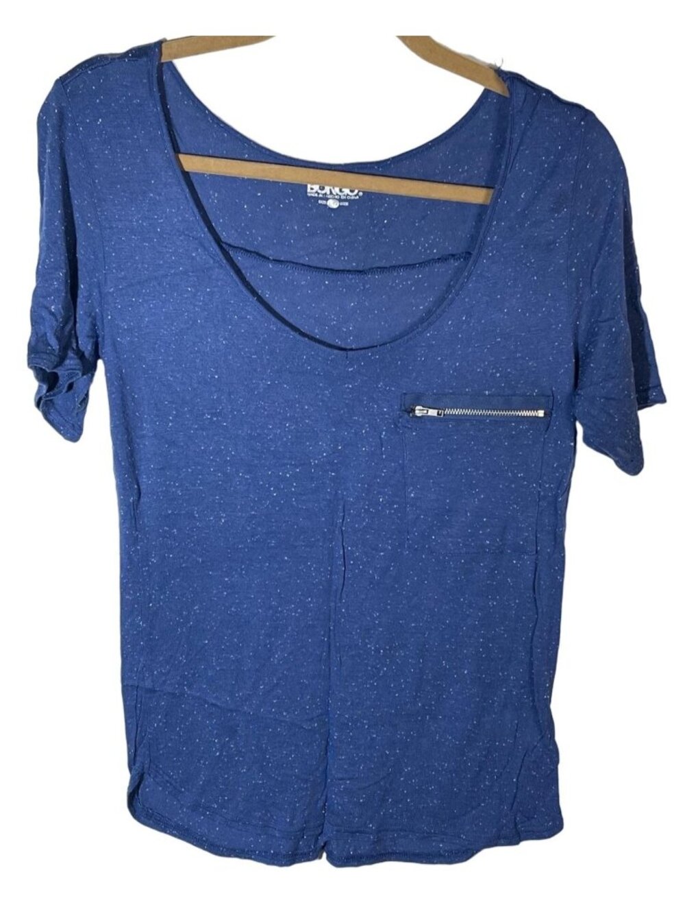 Bongo short sleeve shirt spots zipper pocket blue white rayon blend large READ